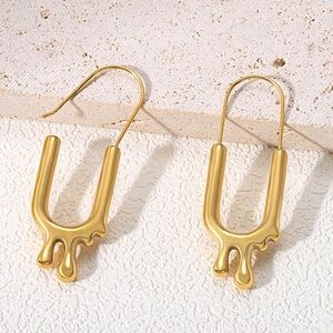 Gold Drop U-Shaped Dripping Dangle Earrings
